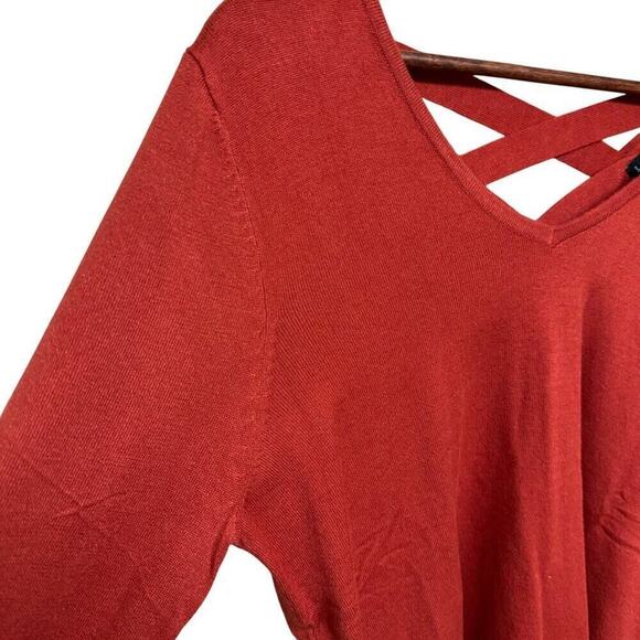 Love-Ellie Womens Large Rust V-Neck Sweater With Back Cross-Strap Detail - Picture 5 of 8